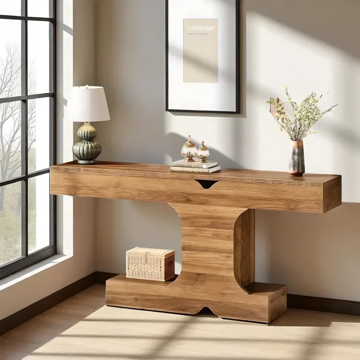 Console Table 63 Inch Modern T Shape With Shelf