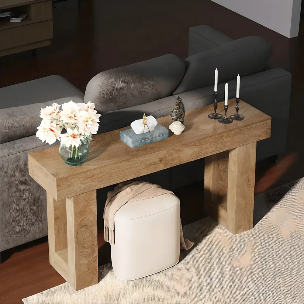 Console Table Natural Oak Clean Minimalist - Image 2