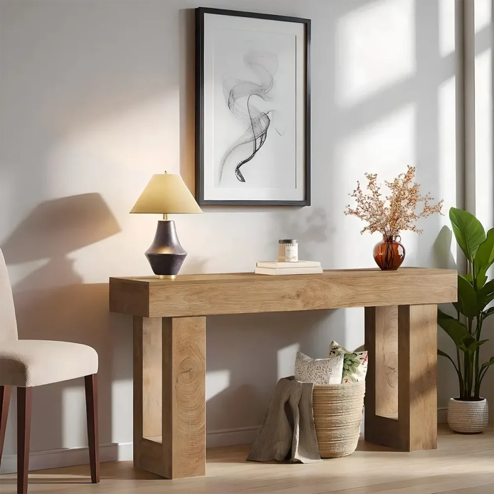 Console Table Natural Oak Clean Minimalist - Image 3