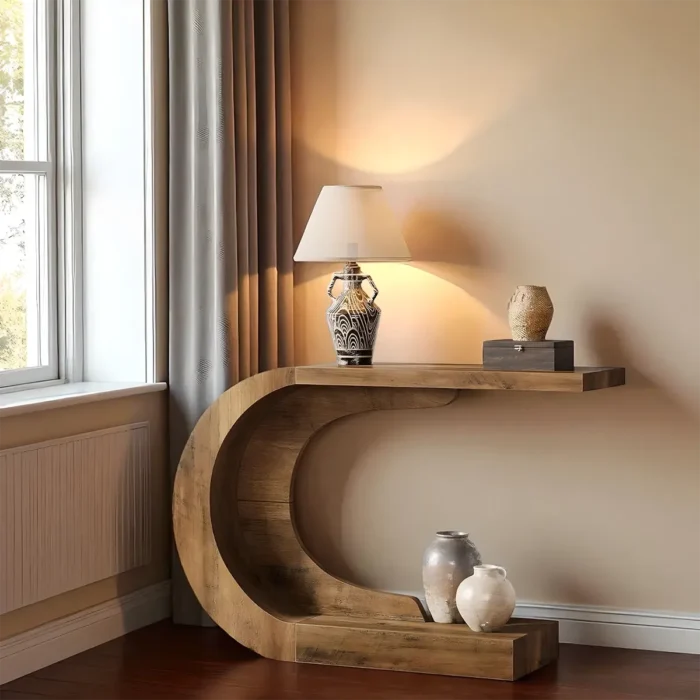 Entryway Table Wooden C Shape Modern