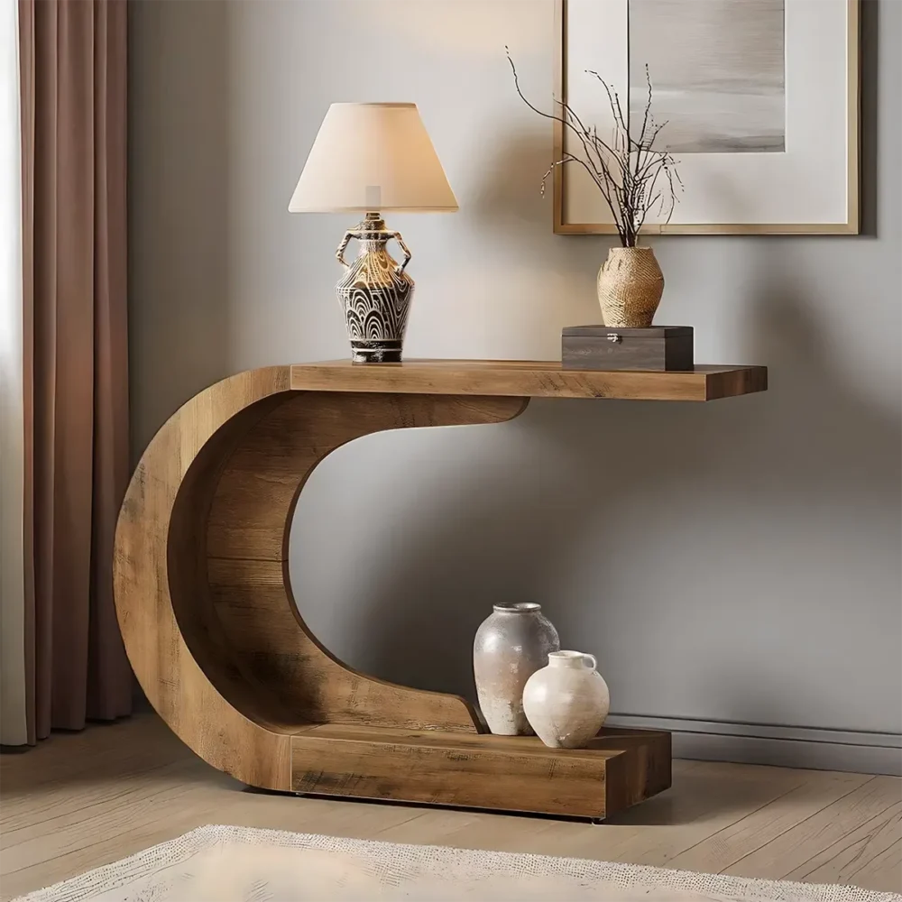 Entryway Table Wooden C Shape Modern - Image 2