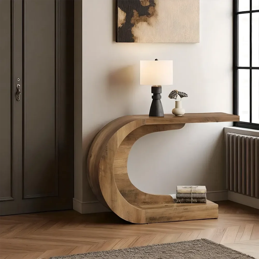 Entryway Table Wooden C Shape Modern - Image 3