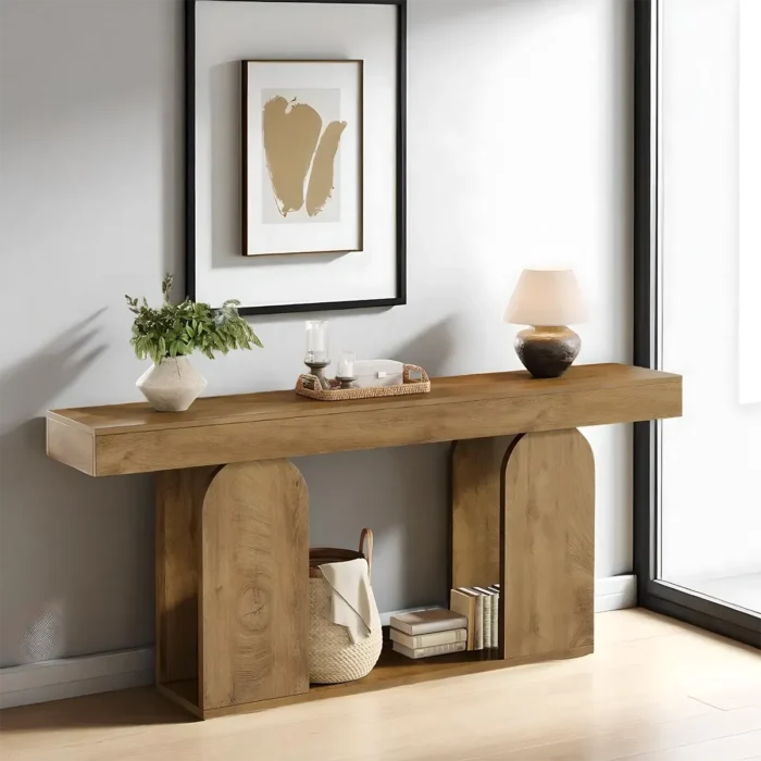Hallway Table Oak Curved Leg Aesthetic Modern