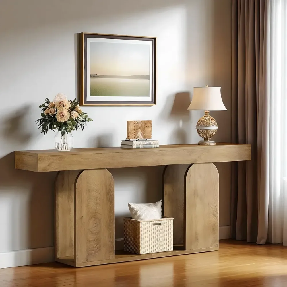 Hallway Table Oak Curved Leg Aesthetic Modern - Image 3