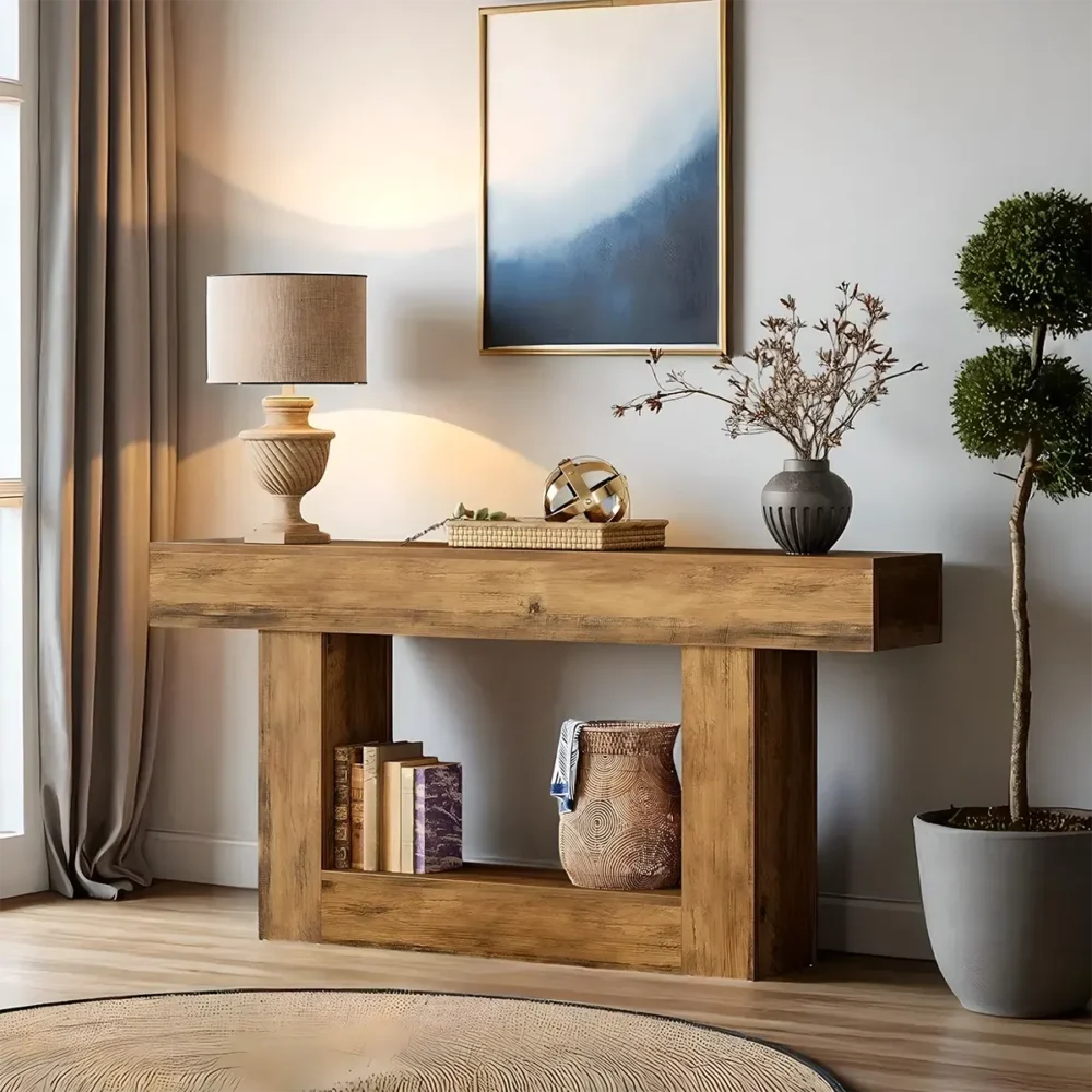 Sofa Table Long Rustic Wood Farmhouse Style - Image 2