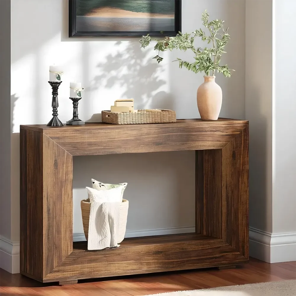 Console Table Rustic Wood Open Frame With Bottom Shelf - Image 2