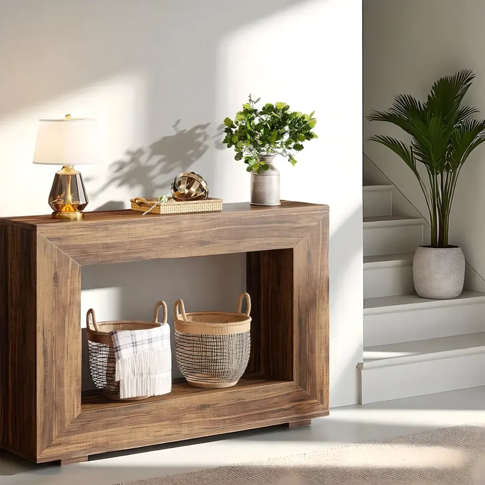 Console Table Rustic Wood Open Frame With Bottom Shelf - Image 3